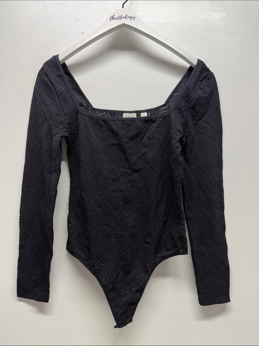 Babaton Contour Shapelace Bodysuit Long Sleeve Zebra Square Neck Black Medium
